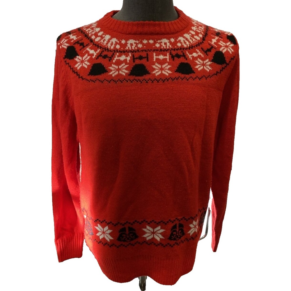 Star Wars Red Holiday Sweater Darth Vader & Tie-Fighters Med